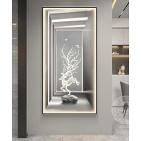 Black Frame Ghazzele Grey And White Crystall Painting With Led Light 